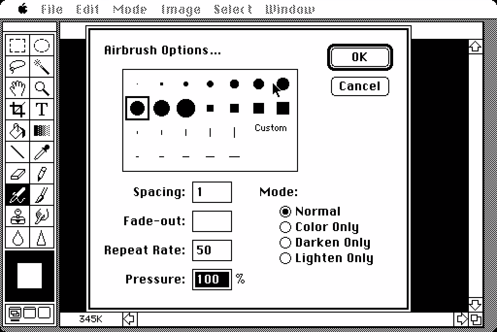 Adobe Photoshop 1990 - ukázka rozhraní